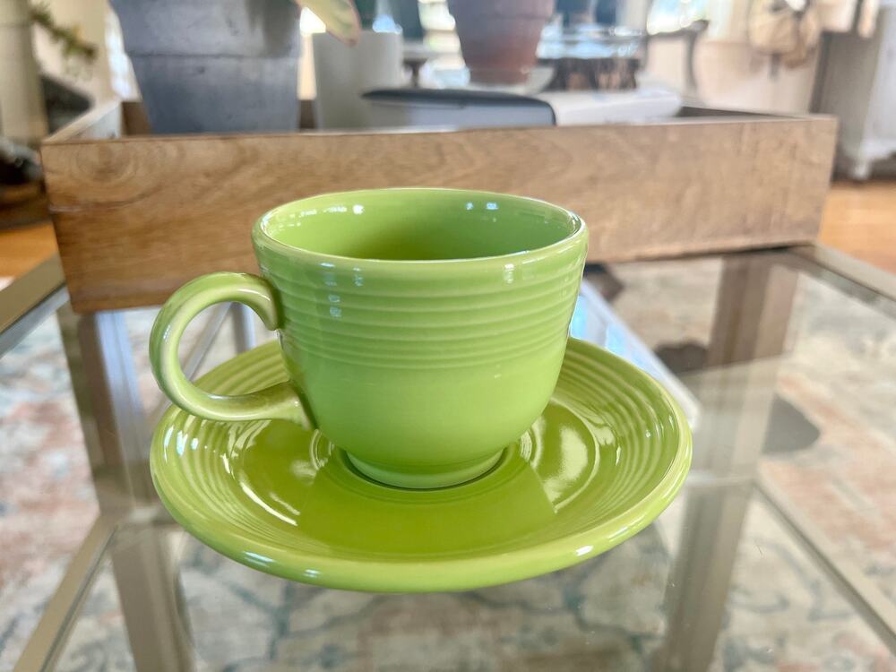 Vintage Fiesta Cup Saucer Chartreuse Homer Laughlin Lime Green Collectible